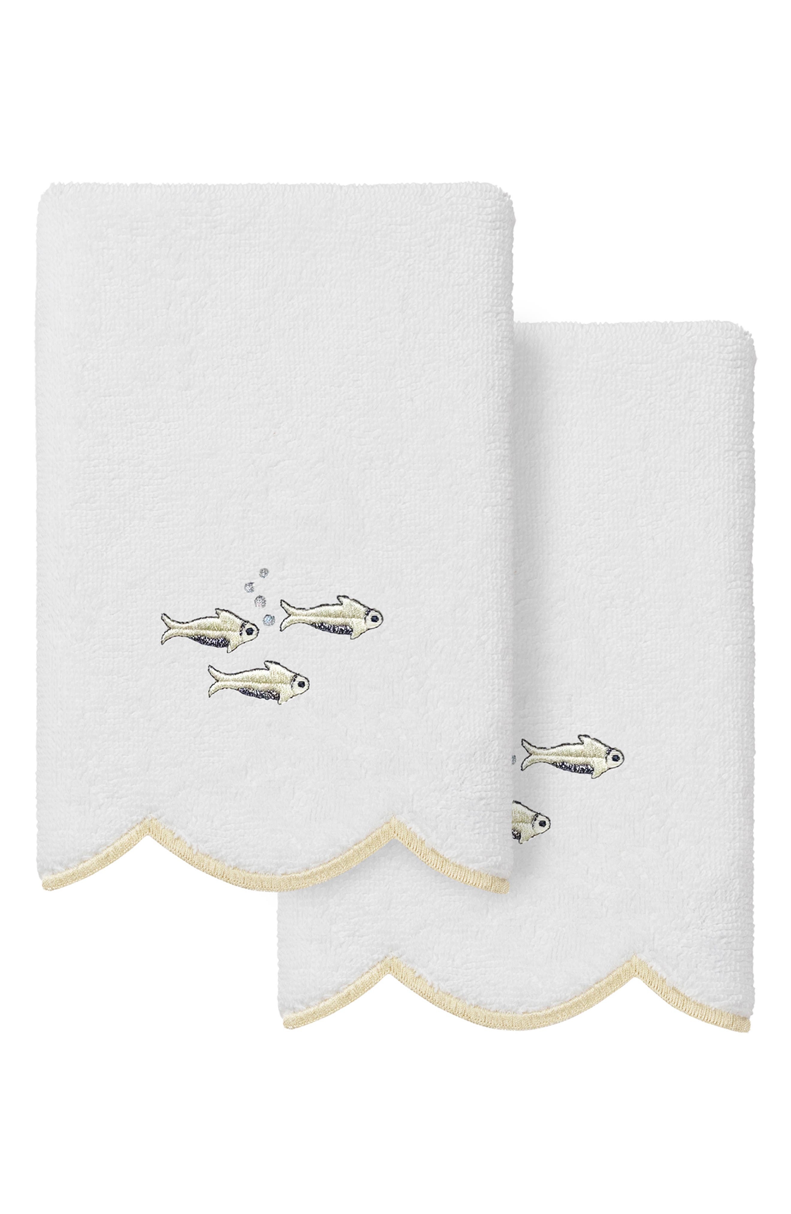 2-Piece Fish School Embroidered Turkish Cotton Fingertip Towel Set
