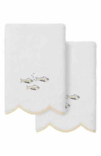 2-Piece Fish School Embroidered Turkish Cotton Fingertip Towel Set