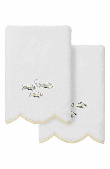 2-Piece Fish School Embroidered Turkish Cotton Fingertip Towel Set