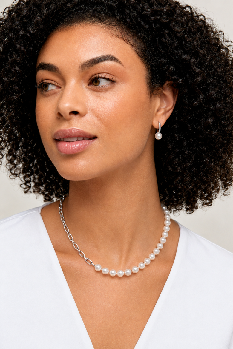 Freshwater Pearl Huggie Susie Earrings, Alternate, color, White Gold