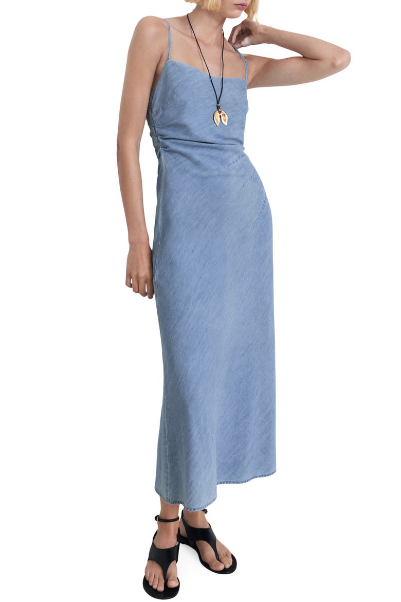 Draped Denim Maxi Dress, Main, color, MEDIUM BLUE