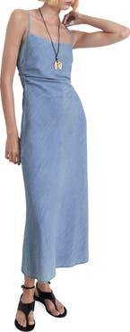 MANGO Draped Denim Maxi Dress