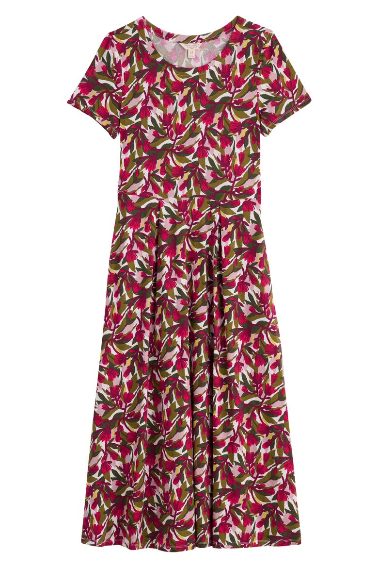 Veronica Floral Stretch Organic Cotton Midi Dress, Alternate, color, ABSTRACT PROTEA CHALK