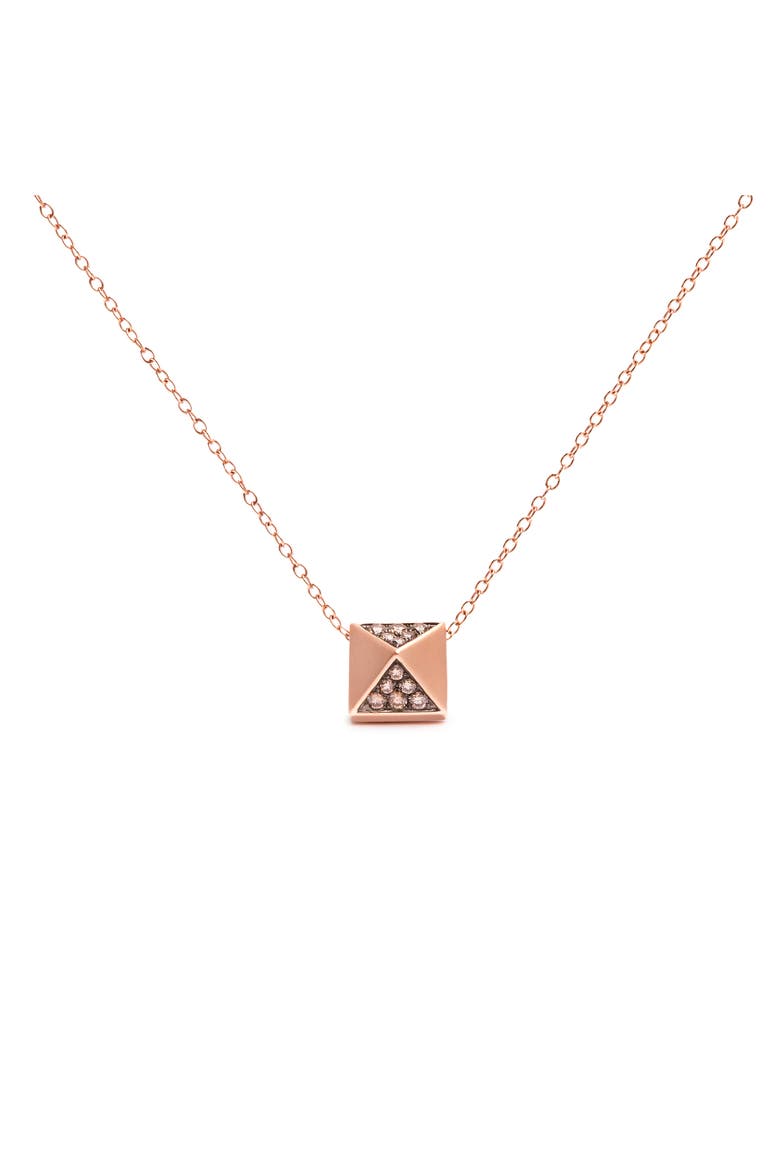14K Rose Gold 1/4 Cttw Brown Diamond Matte Finished Pyramid Pendant Necklace, Main, color, Pink