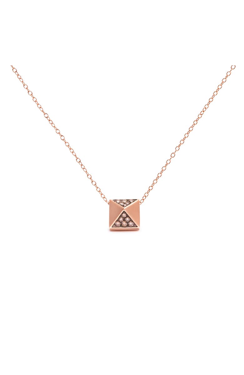 Haus of Brilliance 14K Rose Gold 1/4 Cttw Brown Diamond Matte Finished Pyramid Pendant Necklace, Main, color, Pink