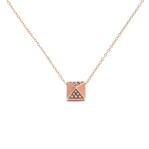 14K Rose Gold 1/4 Cttw Brown Diamond Matte Finished Pyramid Pendant Necklace