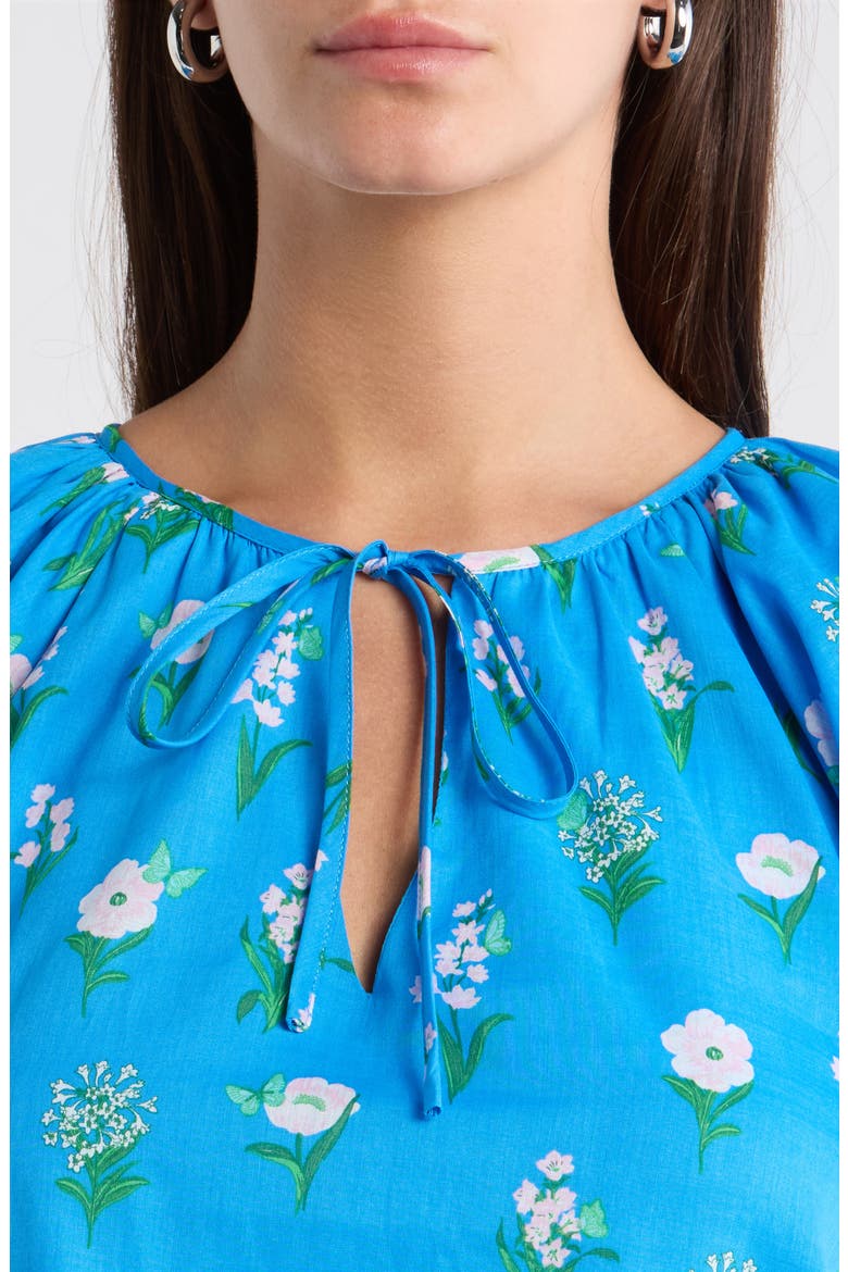 Jazleen Floral Print Puff Sleeve Top, Alternate, color, BLUE WHITE GREEN