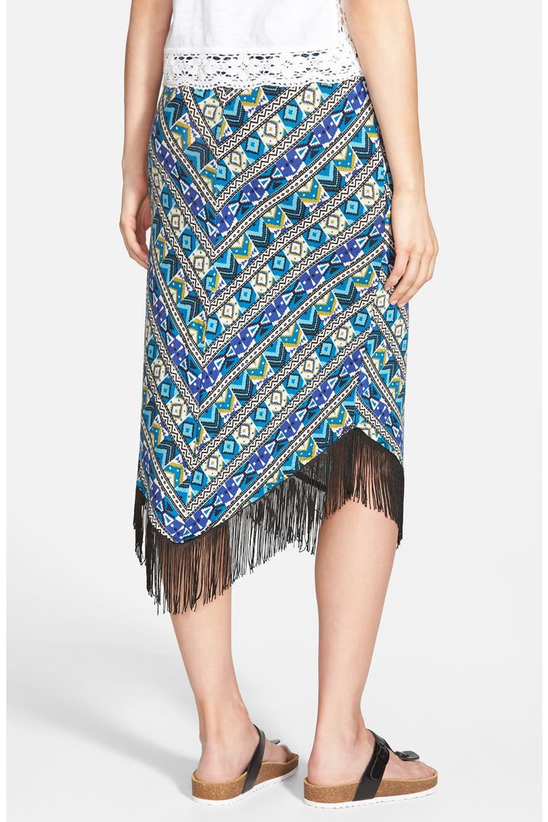 Fringe Print Midi Skirt, Alternate, color, NAVY PRINT