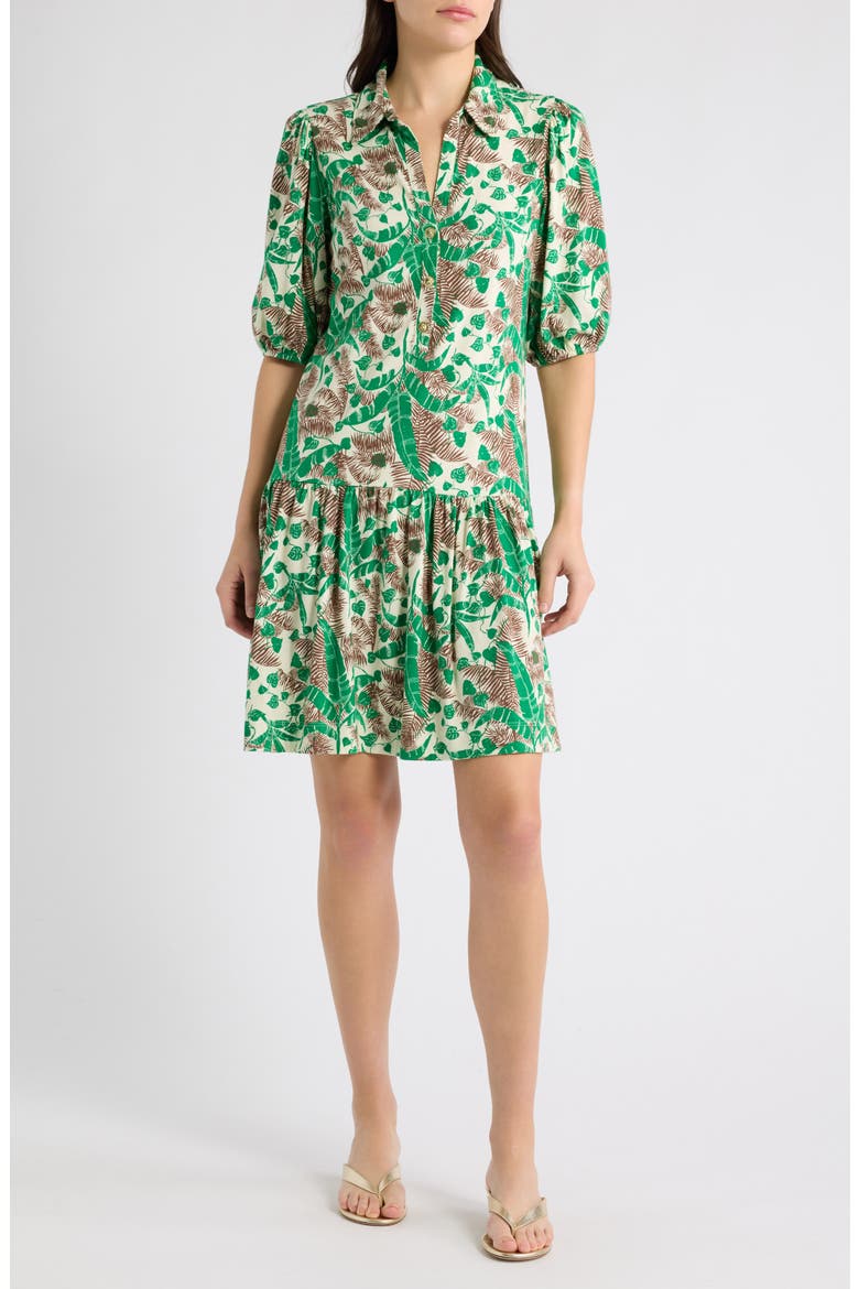 Bingley Print Puff Sleeve Shirtdress, Main, color, VANILLA SPICE HIDE AND LEAF