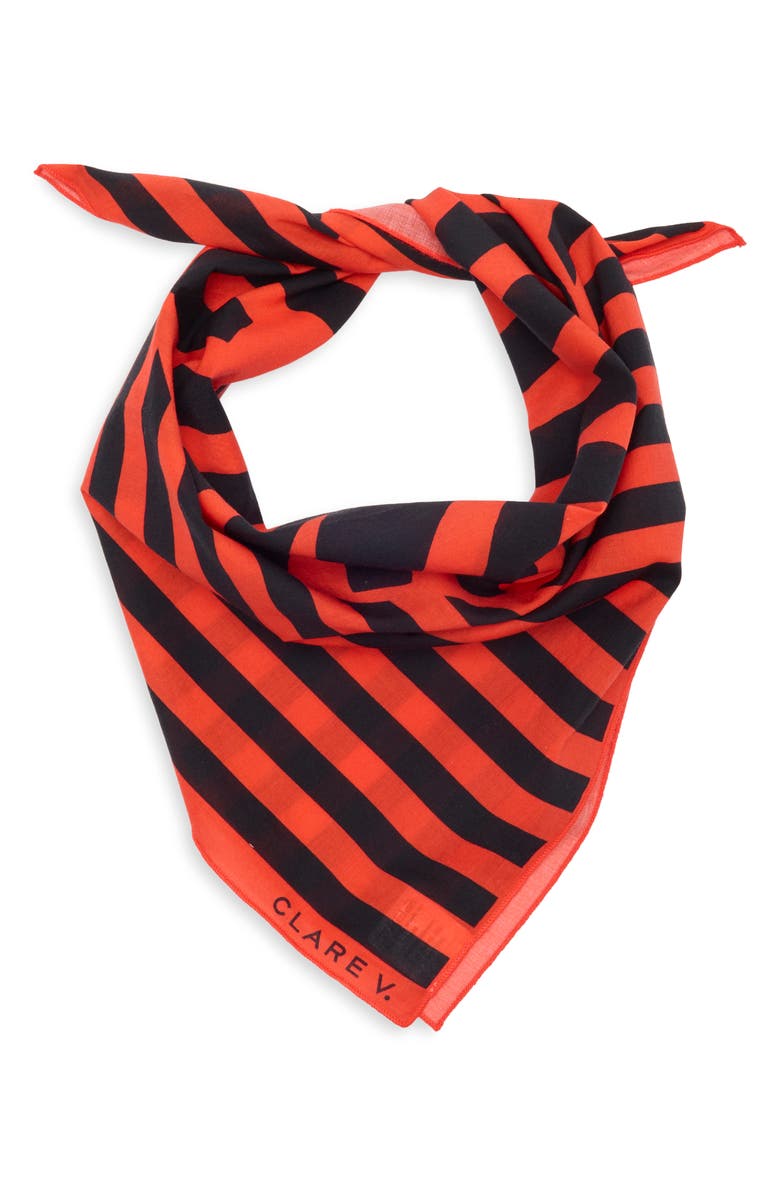 Clare V. Stripe Cotton Bandana, Alternate, color, Black/Poppy Printed Iconique