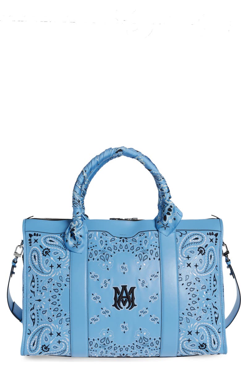 AMIRI Bandana Embroidered Leather Weekend Bag, Main, color,