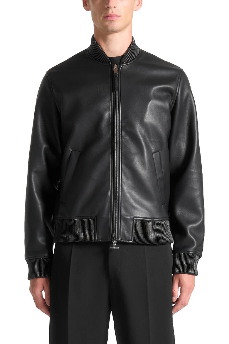 Leather Bomber Jacket, Alternate, color, Black