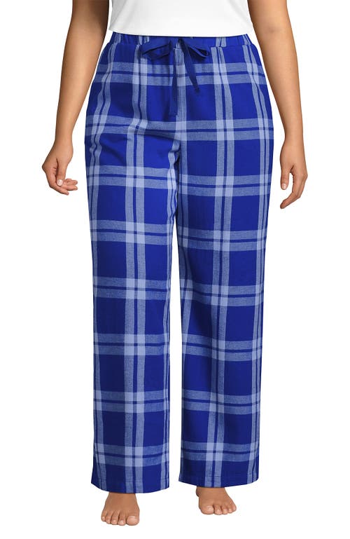 Lands' End Plus Size Flannel Patchwork Wide Leg Sleep Pants In Blue