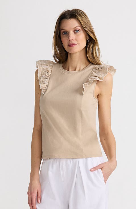Embroidered Ruffle Tank Top