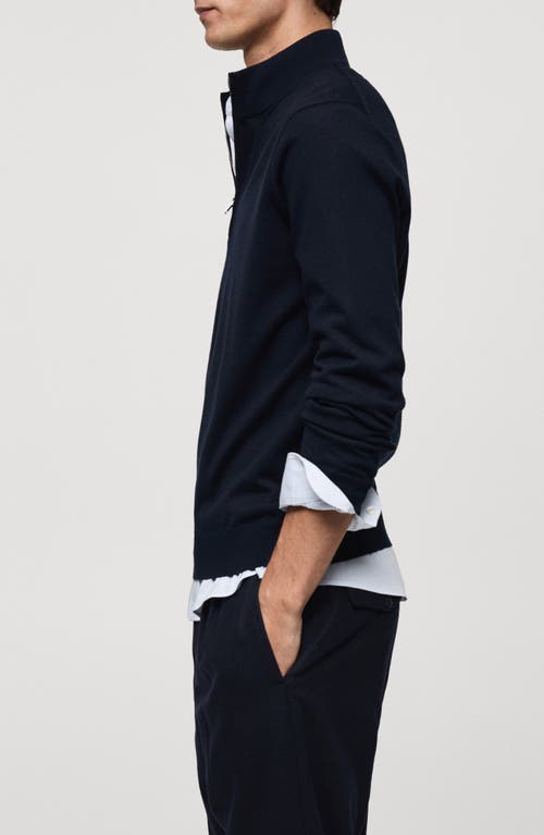 Mango Men's Slim-fit Merino Wool Quarter-zip Sweater In Dark Navy