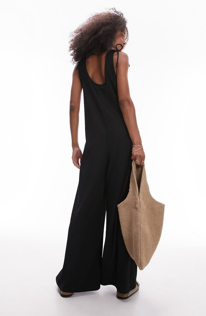 Topshop Tie Shoulder Wide Leg Rib Jumpsuit, Alternate, color,