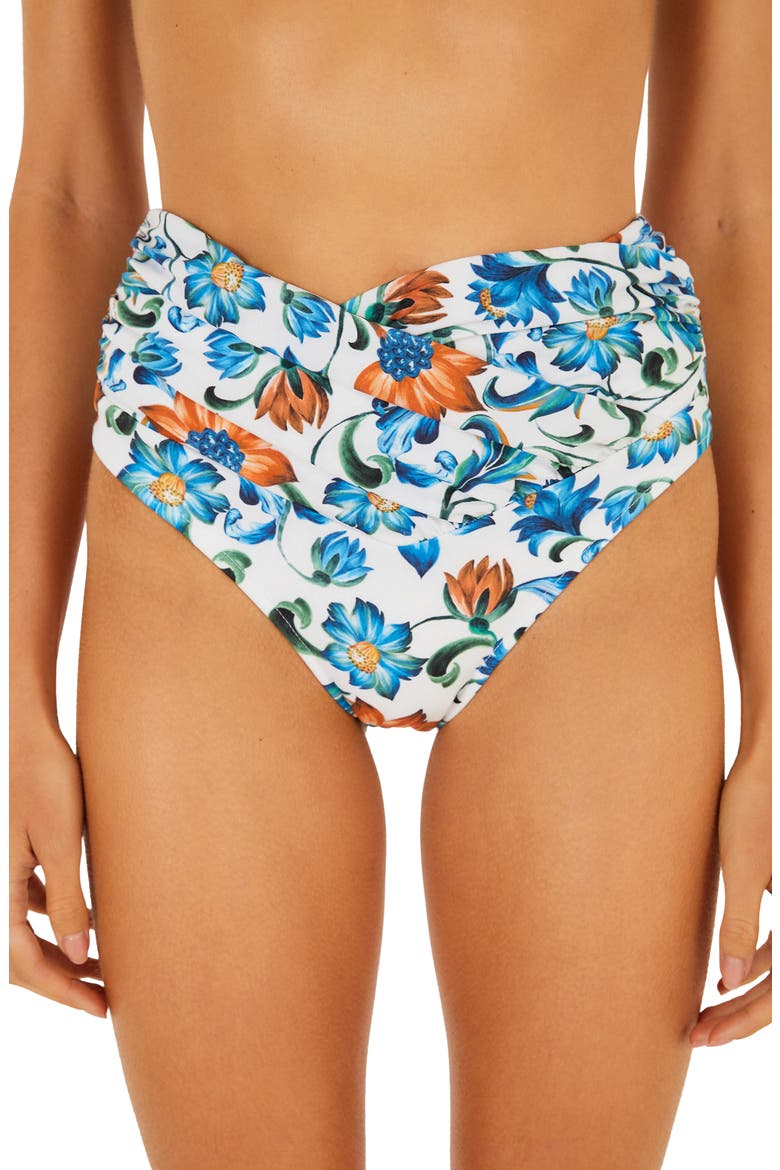 Flora Tile High-Waist Bikini Bottoms, Main, color, FLORA TILE OFF-WHITE