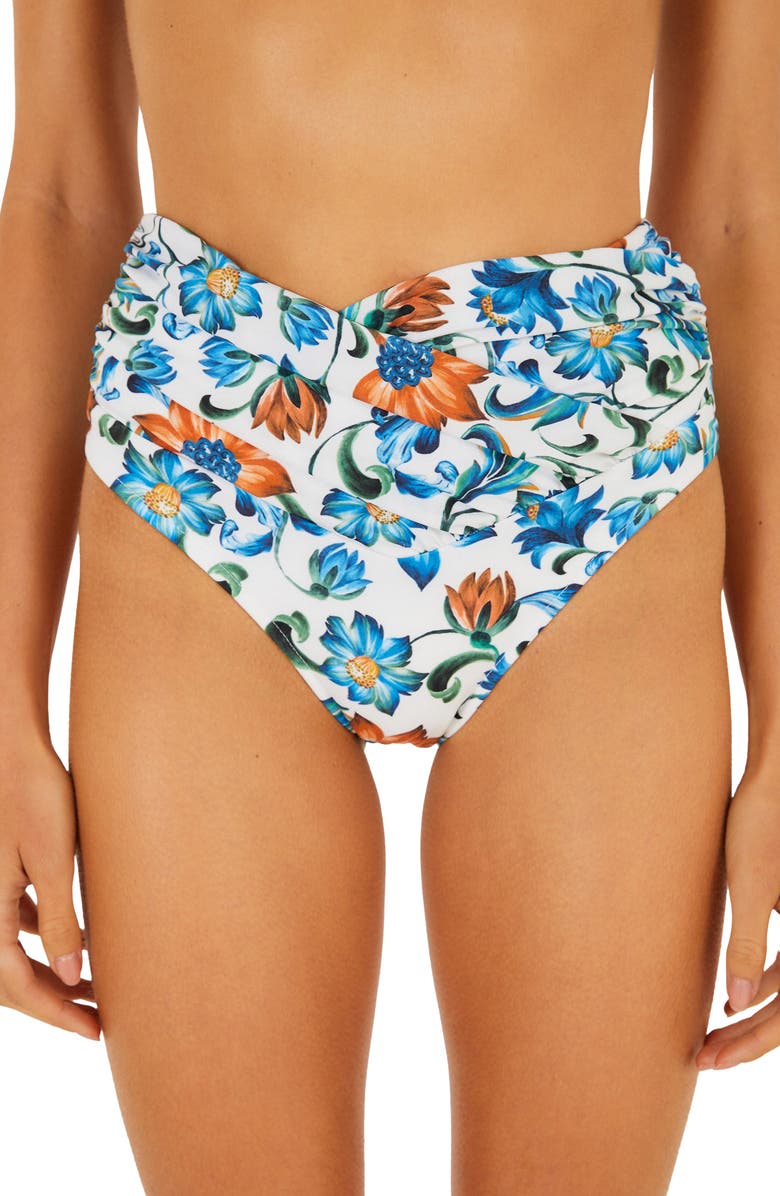 FARM Rio Flora Tile High-Waist Bikini Bottoms, Main, color, Flora Tile Off-White