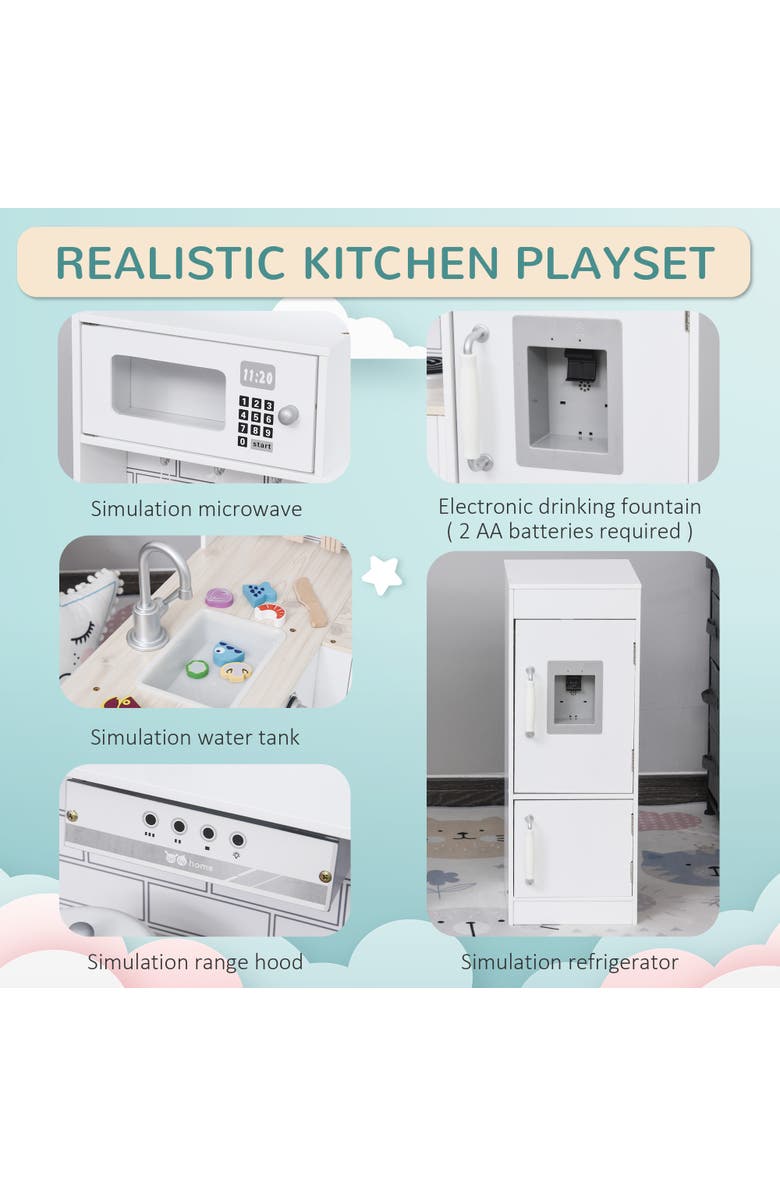 Qaba Kids Play Kitchen Set Pretend Wooden Cooking Toy Set, Alternate, color, White