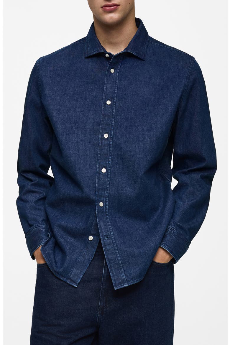 Denim Button-Up Shirt, Main, color, DARK BLUE