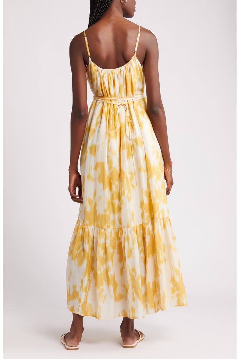 Cotton & Silk Tie Waist Tiered Sundress, Alternate, color, IVORY DOVE- YELLOW LOTUS BLUR