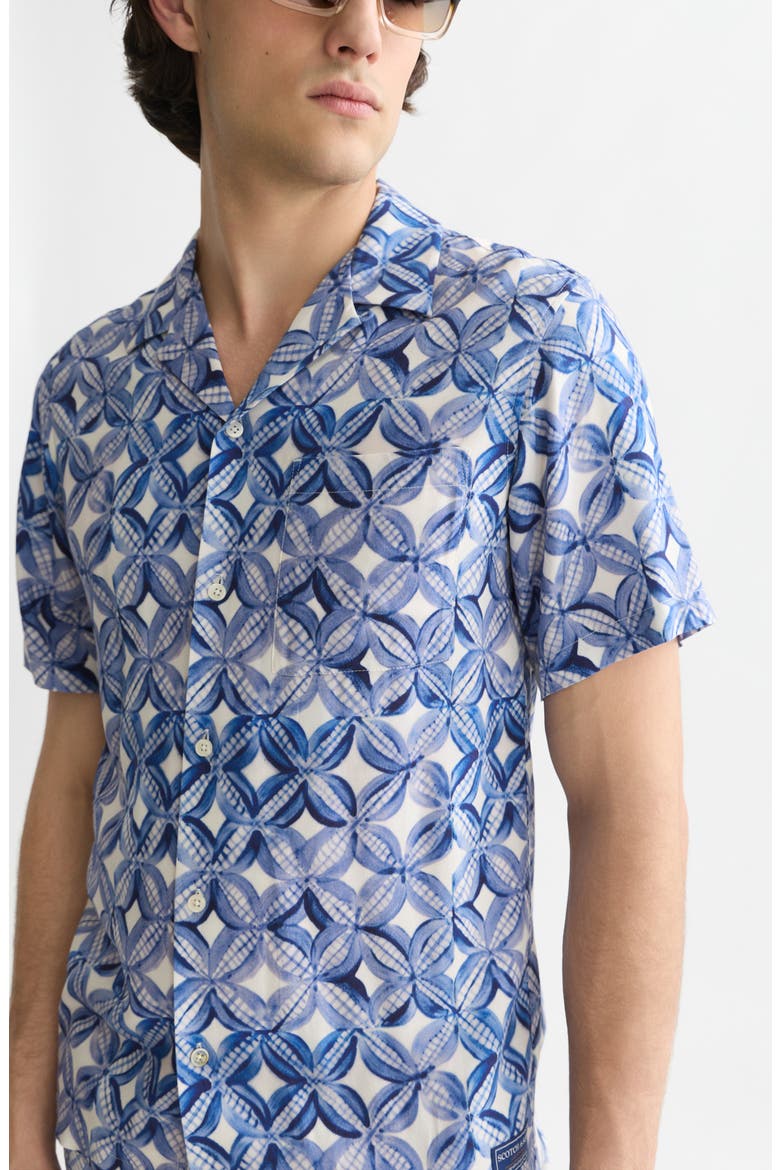 Tile Print Camp Shirt, Alternate, color, TILES FLOWER BLUE