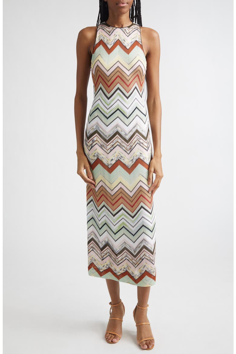 Zigzag Knit Midi Dress, Main, color, BEIGE ORANGE