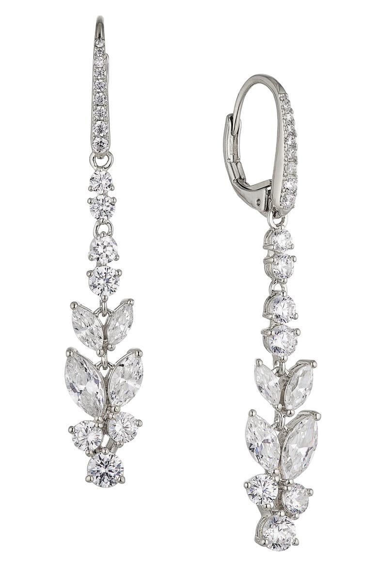 Wren Cubic Zirconia Linear Drop Earrings, Main, color, RHODIUM