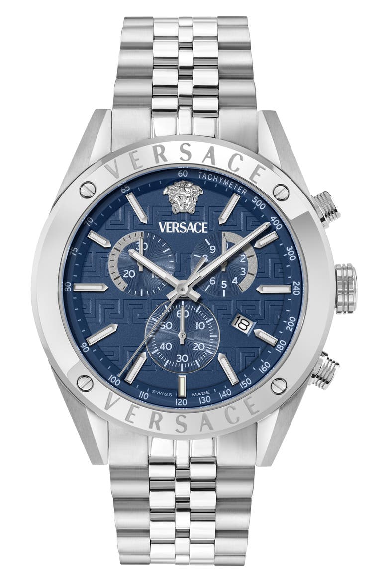 Athletic Chronograph Bracelet Watch, 44mm, Main, color, BLUE/ STAINLESS STEEL