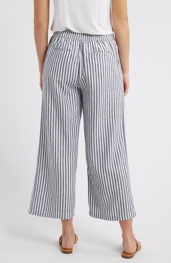 Stripe Drawstring Wide Leg Linen Blend Pants
