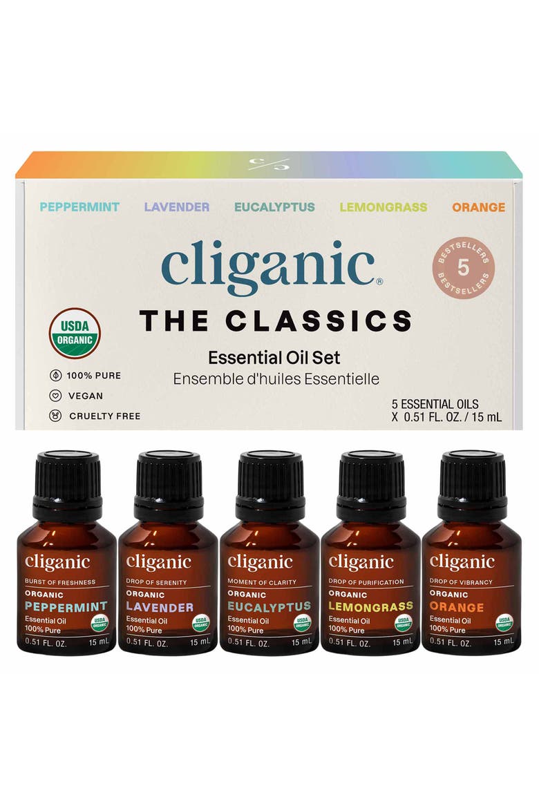 Organic Aromatherapy Set - Top 5 Essential Oils 5x0.5oz, Main, color, None