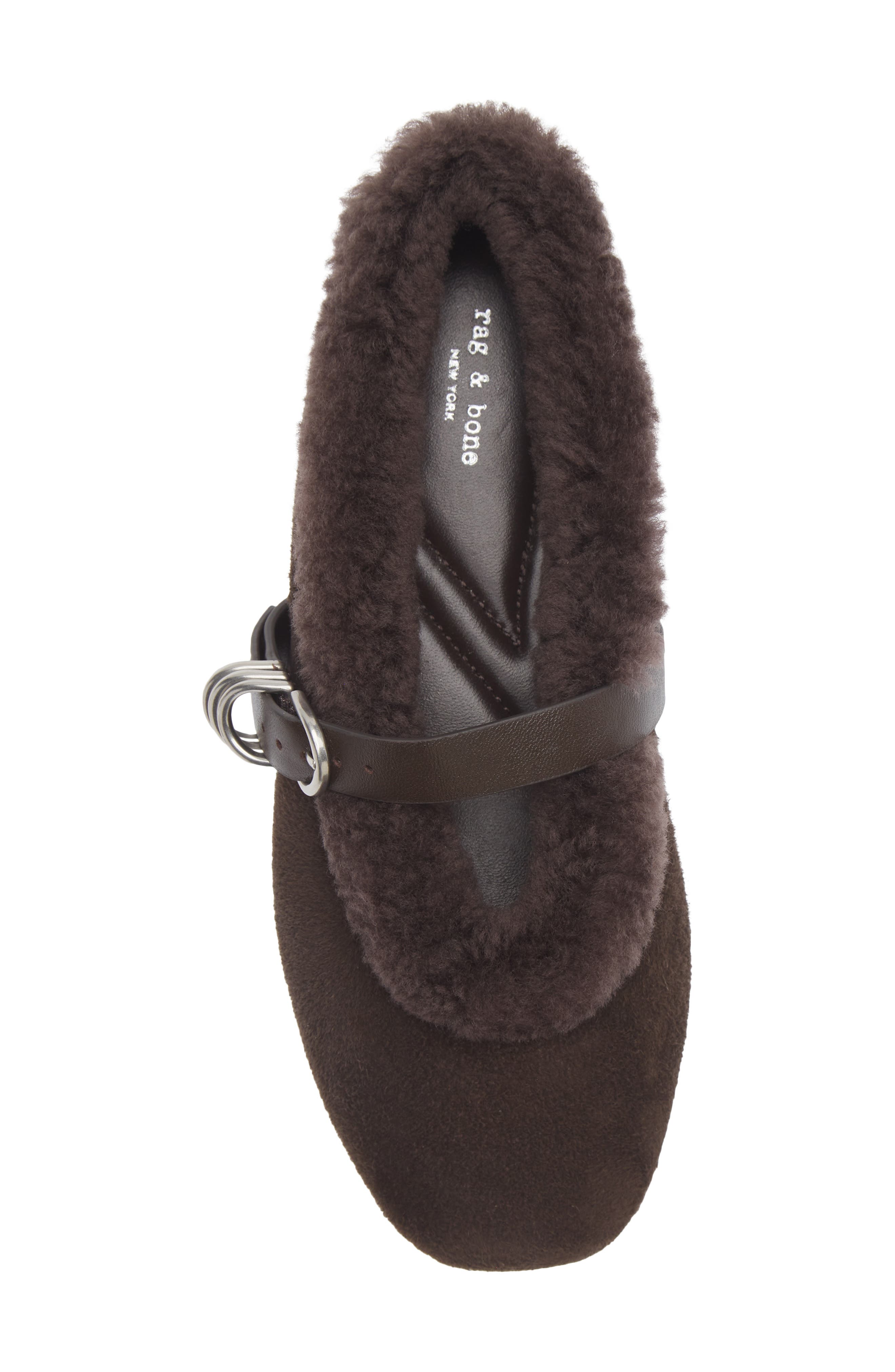 Spire Genuine Shearling Mary Jane Leather Flat, Alternate, color, DCCSD