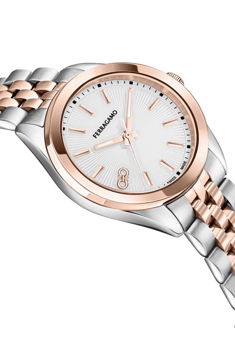 FERRAGAMO Classic Two-Tone Guilloche Dial Bracelet Watch, 38mm, Alternate, color, 