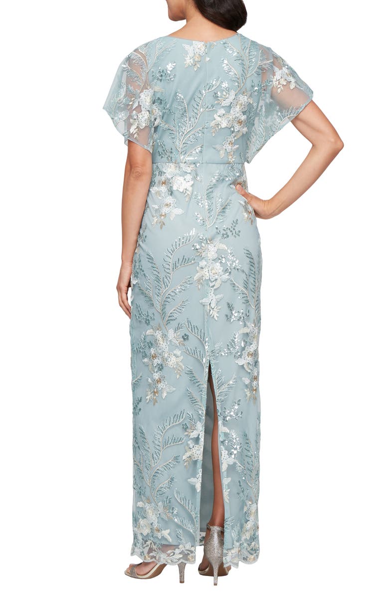 Alex Evenings Floral Sequin Embroidery Gown, Alternate, color, Seafoam