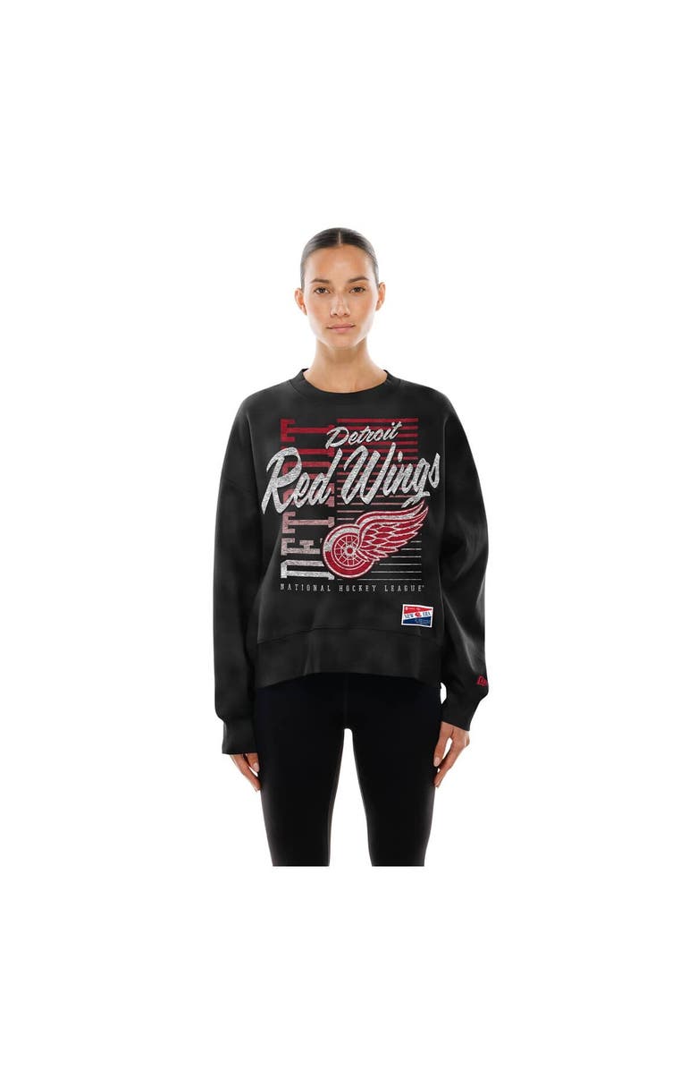 New Era Women's New Era Black Detroit Red Wings Oversized Throwback Mineral Wash Sweatshirt, Alternate, color, 