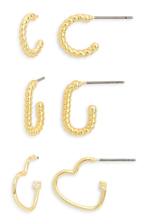 Set of 3 Twist & Heart Hoop Earrings