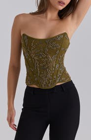 HOUSE OF CB Calliope Embellished Lace Corset Top
