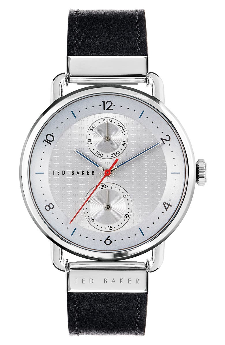 Ted Baker London Brixam Multifunction Leather Strap Watch, 42mm, Main, color, 