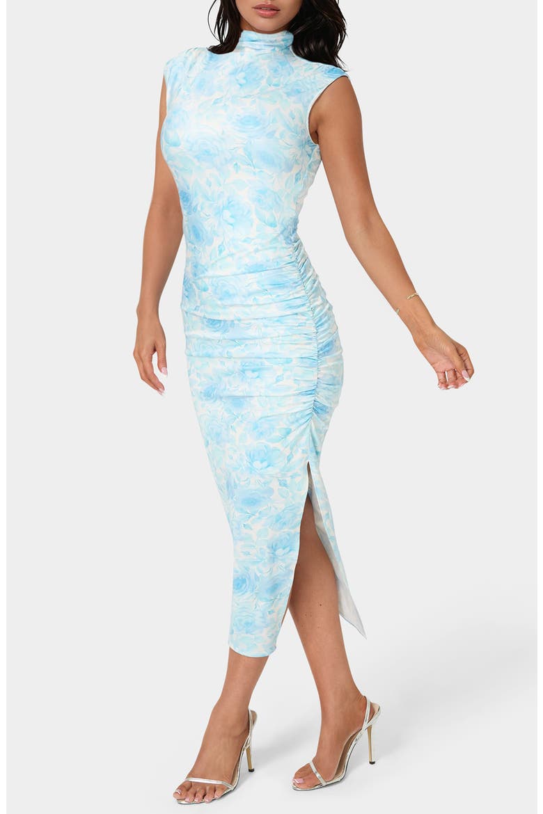 Mock Neck Jersey Midi Dress, Alternate, color, BLUE/ FLORAL