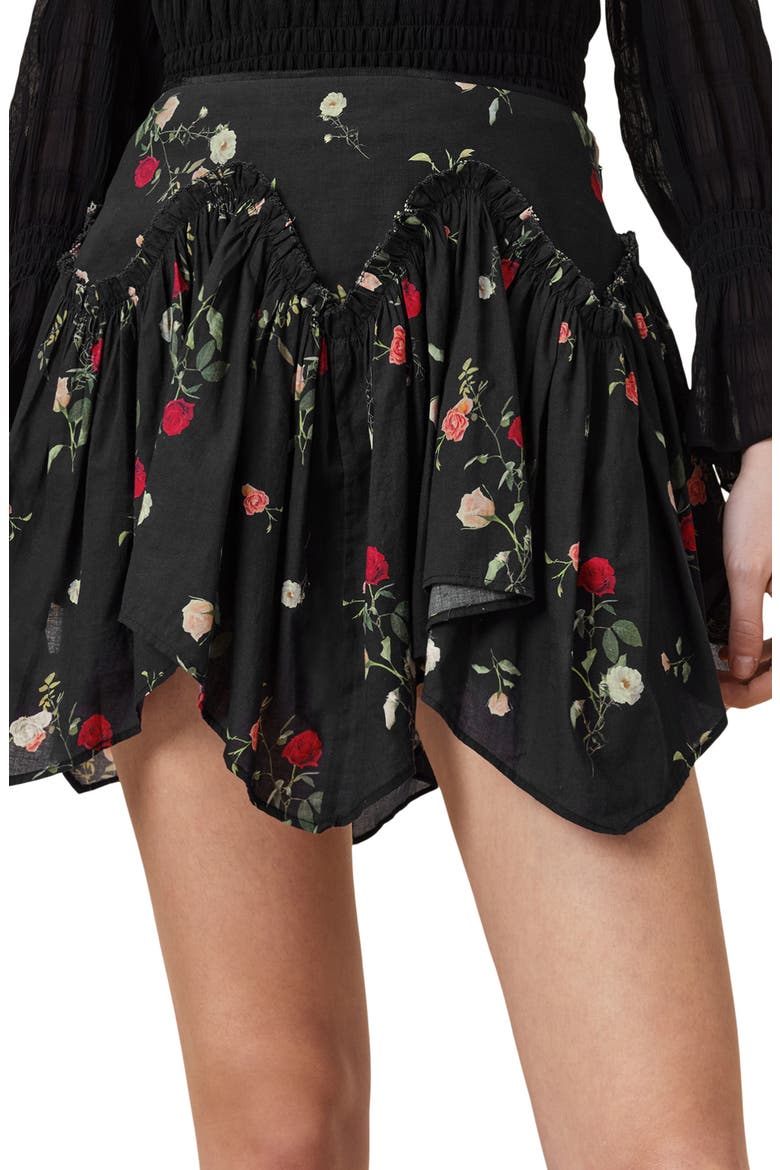 Delilah Floral Cotton Asymmetric Miniskirt, Alternate, color, BRIAR BLACK