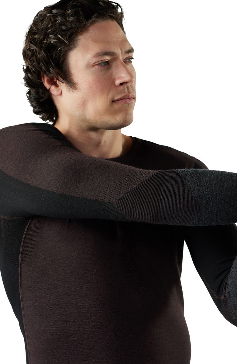 Smartwool Intraknit<sup>™</sup> Thermal Merino Base Layer Colorblock Crewneck Long Sleeve Shirt, Alternate, color, Mink-Black