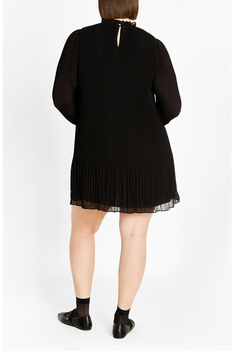 Solana Ruffle Long Sleeve Plissé Minidress, Alternate, color, BLACK