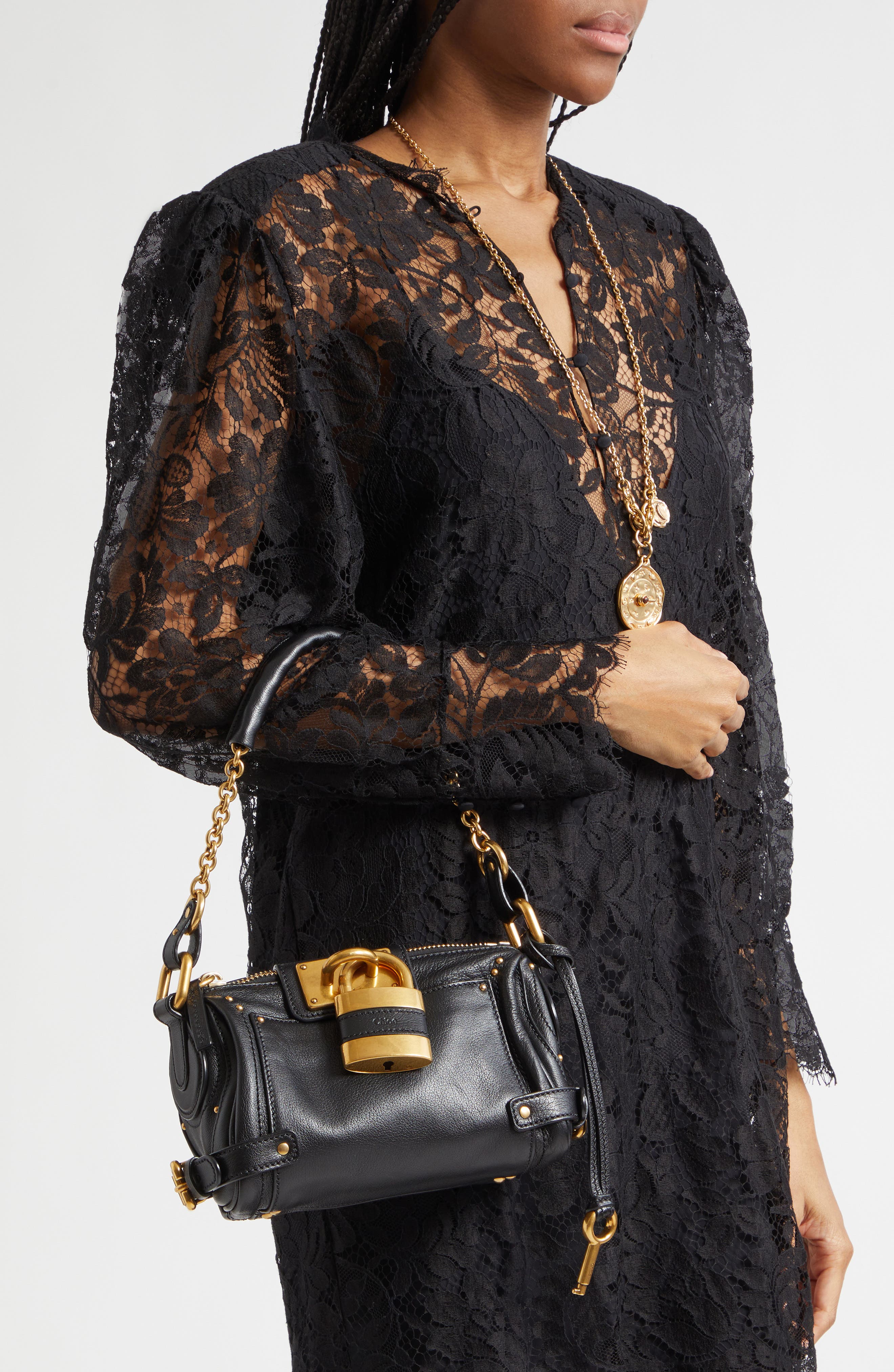 Chloé Small Paddington Leather Shoulder Bag, Alternate, color, Black