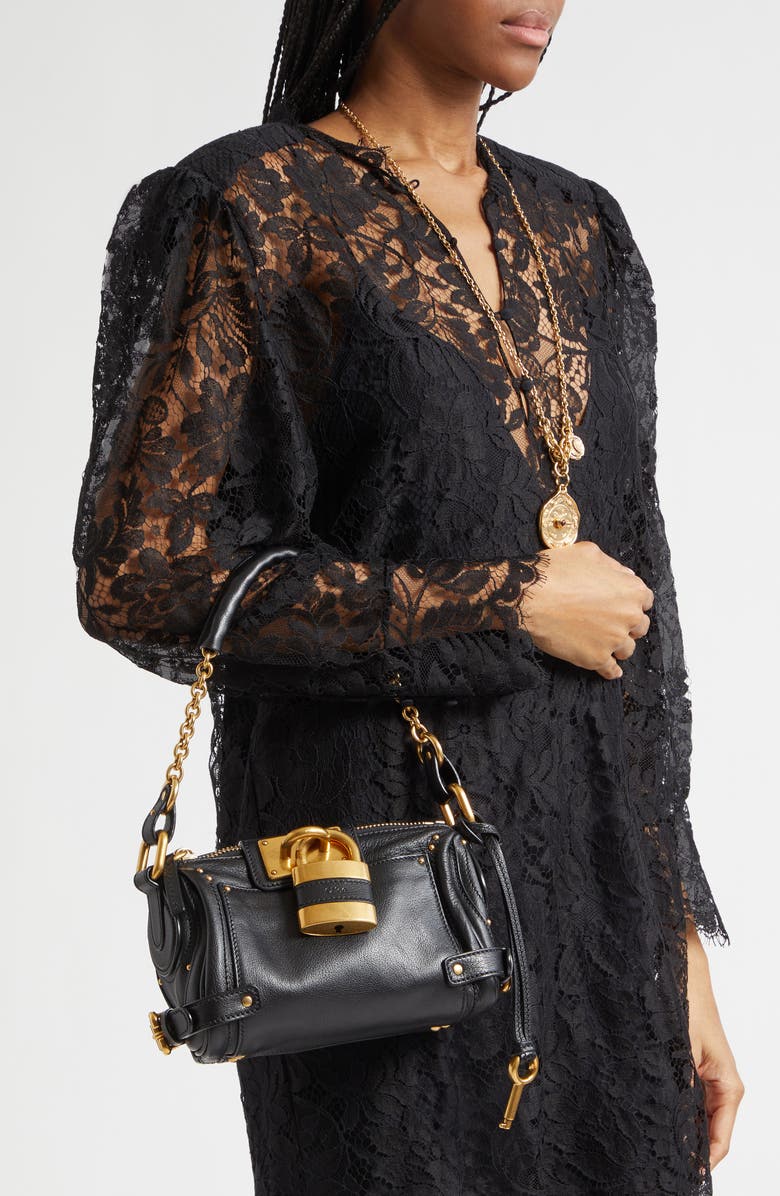 Chloé Small Paddington Leather Shoulder Bag, Alternate, color, Black