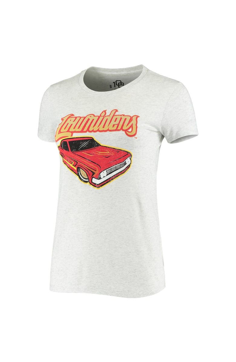 108 STITCHES Women's Heathered Gray Lowriders de Fresno Copa de la Diversion Script Tri-Blend Scoop Neck T-Shirt, Alternate, color, 