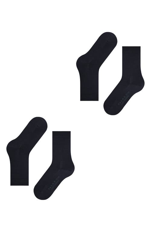 Falke Softmerino 2-pack Virgin Wool & Cotton Blend Crew Socks In Dark Navy