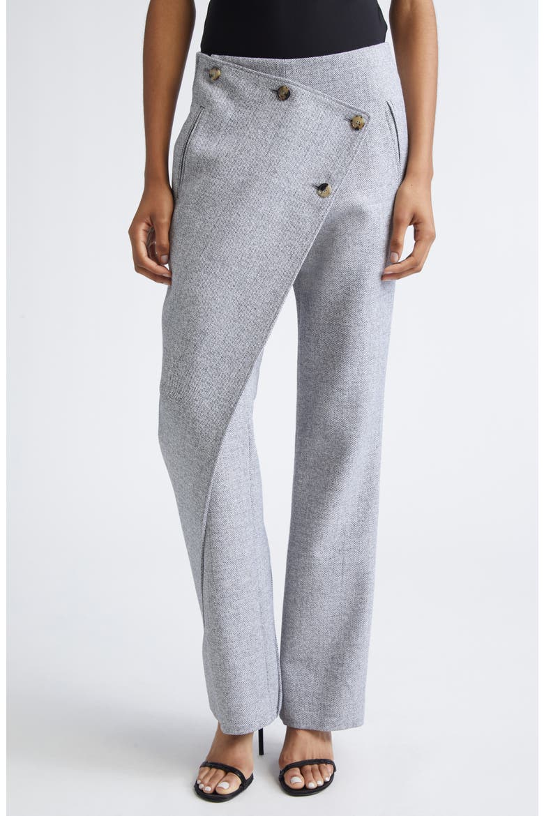 Oblique Caviar Asymmetric Wool Straight Leg Pants, Main, color, HERITAGE WHITE/ BLACK