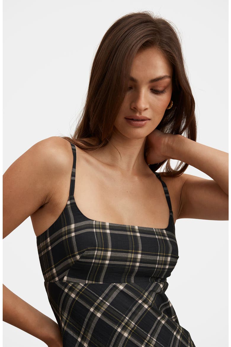 Harley Check Godet Midi Dress, Alternate, color, OLIVE CHECK