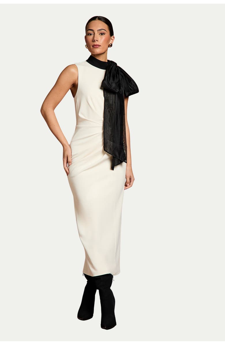 Coast Organza Pussybow Column Midi Dress, Main, color, Cream