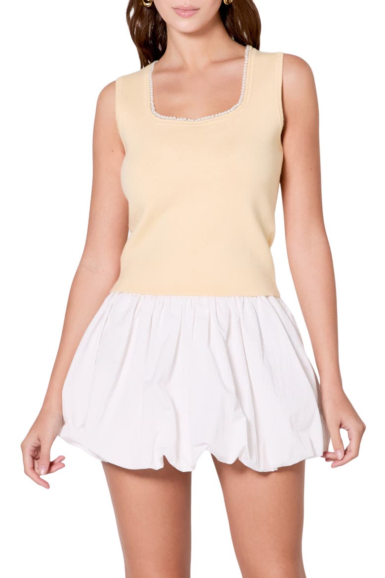 Imitation Pearl Trim Knit Tank, Main, color, BUTTER